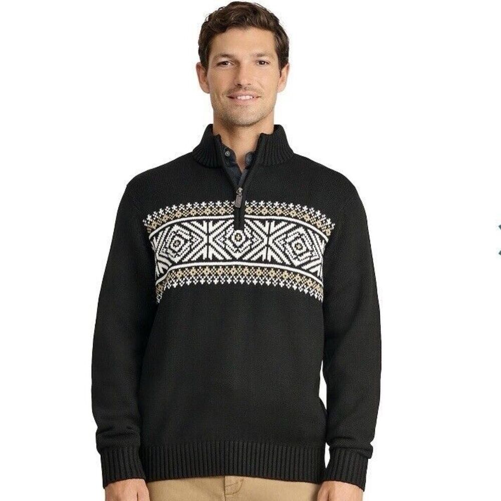 Izod 1/4 Zip Fair Isle Black Sweater Cotton Blend NWT Men’s Size 2XL NEW